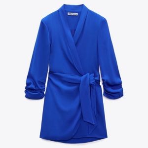 NWT Zara Woman Wrap Front Blazer Dress Blue Size S Small